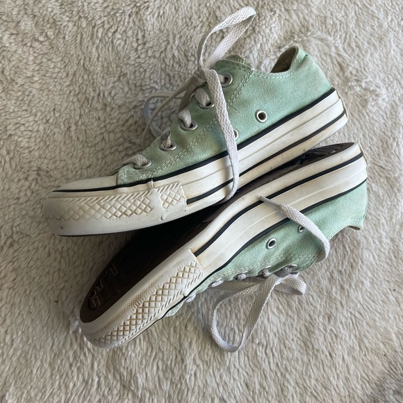 Converse low top mint green aqua canvas lace up sneakers - Picture 3 of 11